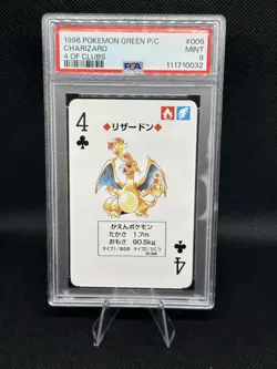 PSA 9 1996 Pokemon Poker Card Charizard 4 of Clubs Green - Image 1
