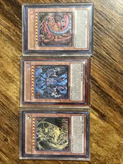 Yugioh Sacred Beast God 3 Card Set ULTRA RARE Raviel Hamon Uria LC02 NM ENCASED - Image 1