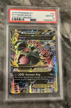 2015 POKEMON XY ANCIENT ORIGINS M TYRANITAR EX #43 PSA 10 GEM MINT - Image 1