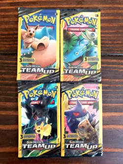 Pokemon Team Up Booster Pack (3 Card Mini Packs) - Four Sealed - Pikachu Zekrom - Image 1