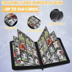 9 Pocket Zippered Card Binder - Holds 540 Cards - TCG, MTG, Sports Album Black - Image 3