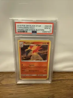 Pokemon 2019 3 Pack Blister Typhlosion Holo Black Star Promo SM185 PSA 10 Pop 21 - Image 1