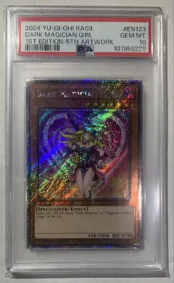 PSA10 YuGiOh Dark Magician Girl Platinum Secret 1st Edition RA03 EN123 - Image 1