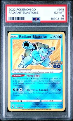 2022 POKEMON GO #018 RADIANT BLASTOISE PSA 6 - Image 1