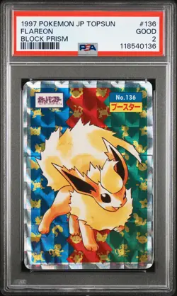 1997 POKEMON JPN TOPSUN BLOCK PRISM #136 FLAREON PSA 2 - Image 1