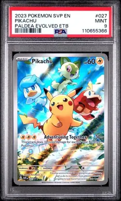 2023 Pokemon Paldea Evolved Black Star Promos ETB Promo 027 Pikachu PSA 9 - Image 1
