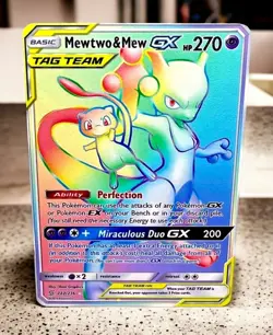 Mewtwo & Mew GX Rainbow Gold Metal Card Collectible Gift/Display - Image 1