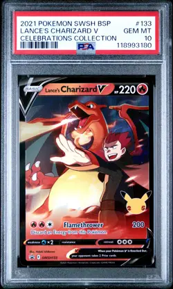 2021 POKEMON SWSH BLACK STAR PROMO CELEBRATIONS COLL LANCE'S CHARIZARD V PSA 10 - Image 1