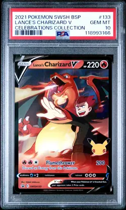 2021 POKEMON SWSH BLACK STAR PROMO CELEBRATIONS COLL LANCE'S CHARIZARD V PSA 10 - Image 1