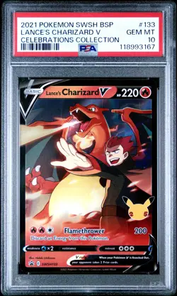 2021 POKEMON SWSH BLACK STAR PROMO CELEBRATIONS COLL LANCE'S CHARIZARD V PSA 10 - Image 1