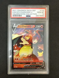 2021 POKEMON SWSH BLACK STAR PROMO CELEBRATIONS COLL LANCE'S CHARIZARD V PSA 10 - Image 1