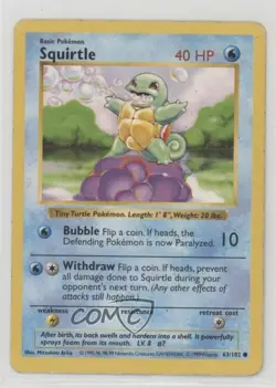 Squirtle Shadowless Pokemon Base Set #63 1999 0s8s - Image 1