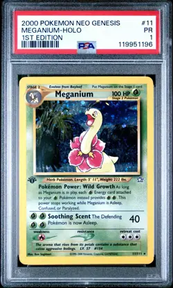PSA 1 2000 Neo Genesis 1st EDITION Meganium 11/111 Holo Foil Pokemon WOTC - Image 1