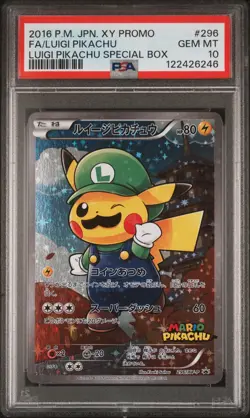2016 POKEMON JPN XY PROMO #296 FULL ART/LUIGI PIKACHU PSA 10 - Image 1