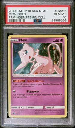 MEW HOLO 2019 POKEMON HIDDEN FATES PIN COLLECTION #215 PSA 10 GEM MINT - Image 1