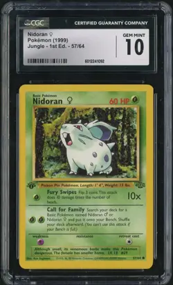 1999 Pokemon 57/64 Nidoran Jungle - 1st Edition 6012241092 CGC 10 - Image 1