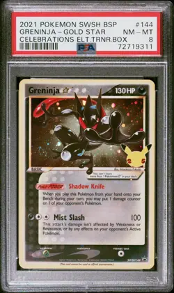 PSA 8 NM/MT 2021 POKEMON SWSH BLACK STAR PROMO 144 GRENINJA-GOLD STAR SWIRL - Image 1