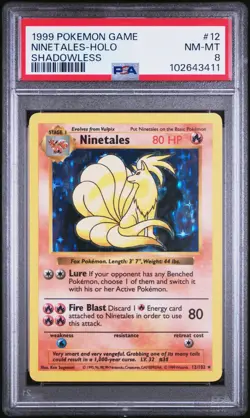 PSA 8 Ninetales Holo 12/102 Shadowless Base Set 1999 Pokemon Card - Image 1