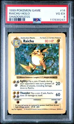 PSA 4 Raichu Holo 14/102 Shadowless Base Set 1999 Pokemon Card - Image 1