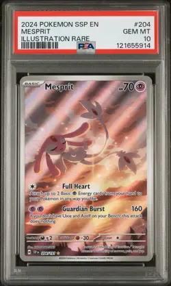 PSA 10 GEM MINT Mesprit 204/191 Pokemon Surging Sparks Illustration Rare 2024 - Image 1