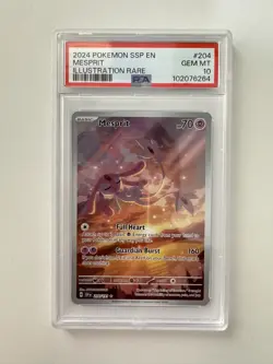 PSA 10 GEM MINT Mesprit 204/191 Pokemon Surging Sparks Illustration Rare 2024 - Image 1