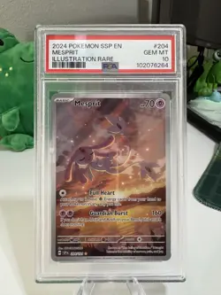 PSA 10 GEM MINT Mesprit 204/191 Pokemon Surging Sparks Illustration Rare 2024 - Image 3