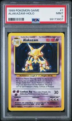 1999 POKEMON Alakazam 1/102 Base Set Unlimited Holo WOTC PSA 9 MINT - Image 1