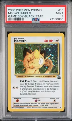 PSA 9 Meowth Cosmos Holo 10 Black Star Promo Game Boy GB 2000 Pokemon Card - Image 1