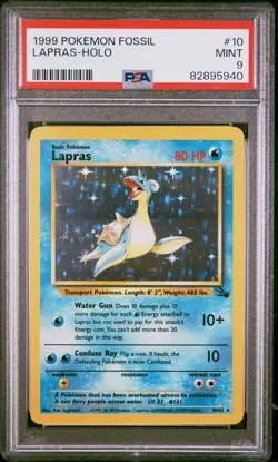 PSA 9 Lapras Holo 10/62 Fossil 1999 Pokemon Card - Image 1