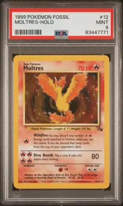 PSA 9 Moltres Holo 12/62 Fossil 1999 Pokemon Card - Image 1