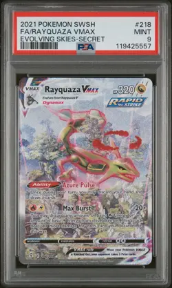 PSA 9 Rayquaza VMAX Evolving Skies Full Alt Art Secret Pokemon Card #218 Mint - Image 1
