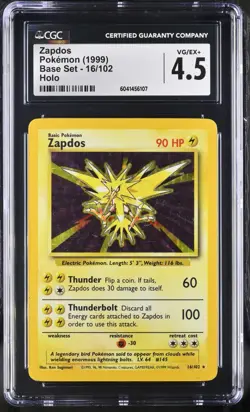 POKEMON 1999 Zapdos 016/102 Base Set Holo - CGC 4.5 - Image 1