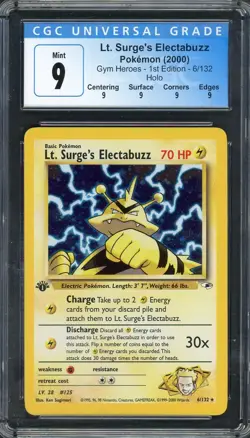 CGC 9 Lt. Surge's Electabuzz (1st Ed.) Gym Heroes 6/132 Holo Pokemon Card B25 - Image 1