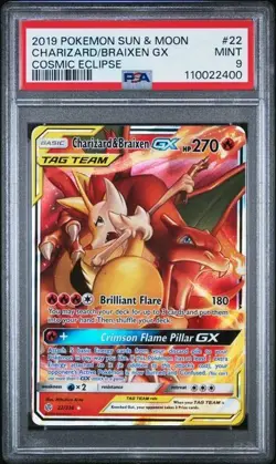Pokemon Charizard Braixen GX 22/236 Sun Moon Cosmic Eclipse PSA 9 Mint Card - Image 1