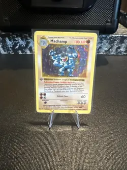 1999 Pokemon TCG Shadowless Machamp 1st Edition Holo Rare Card 8/102 MP - Image 1