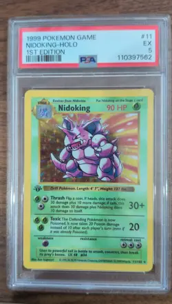 Pokemon Nidoking Base Set 011/102 1st Edition Shadowless Holo Rare PSA 5 - Image 1