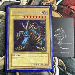 Tri-Horned Dragon LOB-000 Secret Rare Reverse Foil Error Holo Bleed LP/NM YUGIOH - Image 1