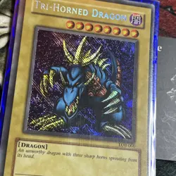 Tri-Horned Dragon LOB-000 Secret Rare Reverse Foil Error Holo Bleed LP/NM YUGIOH - Image 2