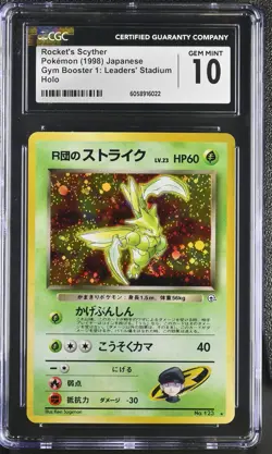 CGC 10 Rocket's Scyther Japanese Gym Heroes 123 Holo SWIRL Pokemon Card psa - Image 1