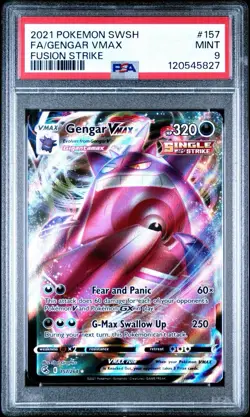 Pokemon TCG Fusion Strike Gengar VMAX Ultra Rare Card 157/264 PSA Mint 9 - Image 1