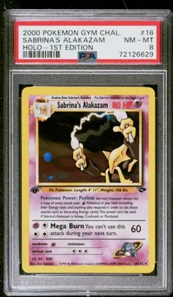 2000 Pokemon Gym Challenge 1st Edition Holo Sabrina's Alakazam #16 PSA 8 - Image 1