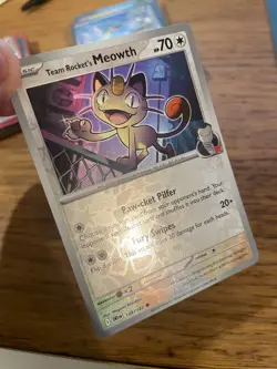 NM! Team Rocket's Meowth (149/182) Destined Rivals Reverse Holo Pokemon Card! - Image 3