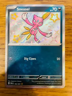 NEAR MINT! Sneasel (182/091) Paldean Fates Baby Shiny Rare Pokemon Card! - Image 1