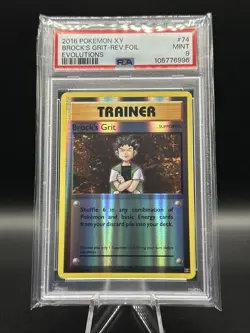 2016 Pokemon XY Brock's Grit-Reverse Foil Evolutions #74 PSA 9 Mint - Image 1