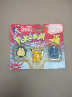 Vtg 90s Pokemon Stationery Set Clip Magnet Eraser 1999 Pikachu Snorlax Squirtle - Image 1