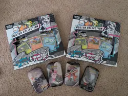 Pokemon TCG Black Bolt And White Flare Lot 2x Poster Collection And 4x Mini Tins - Image 1
