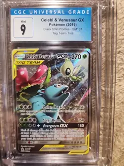 PSA 9. GEM MINT Celebi & Venusaur GX Pokemon SM167 ULTRA RARE Promo Graded Slab - Image 1