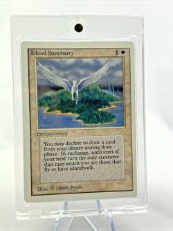 UNLIMITED - Island Sanctuary - Played MTG Magic the Gathering Card in Holder - Image 1