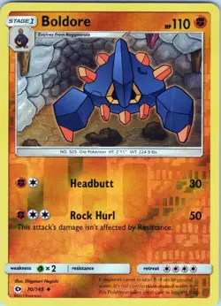 Boldore 70/149 Uncommon - Pokemon TCG SM: Base Set - Reverse Holo (NM) - Image 1
