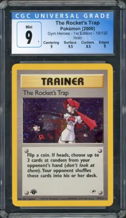 CGC 9 The Rocket's Trap (1st Ed.) Gym Heroes 19/132 Holo Pokemon Card B15 - Image 1